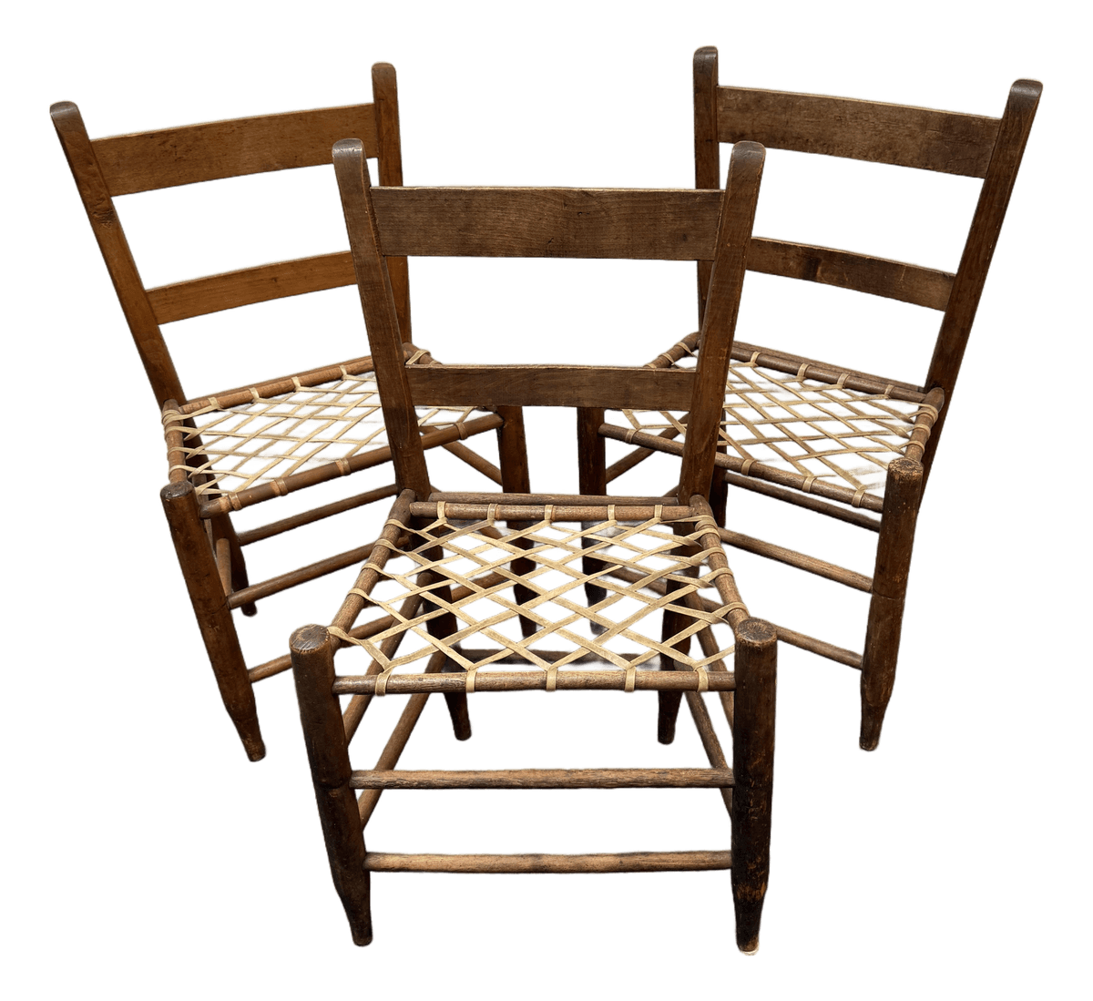 19th Century Antique Ladderback + Rawhide Seat Side Chairs, Set of 3 - Thumbnail 2