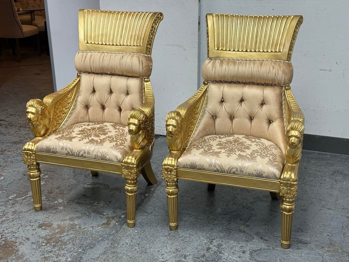 Homey Design Opulent Lion Head + Winged Arm Chairs, Pair - Thumbnail 12
