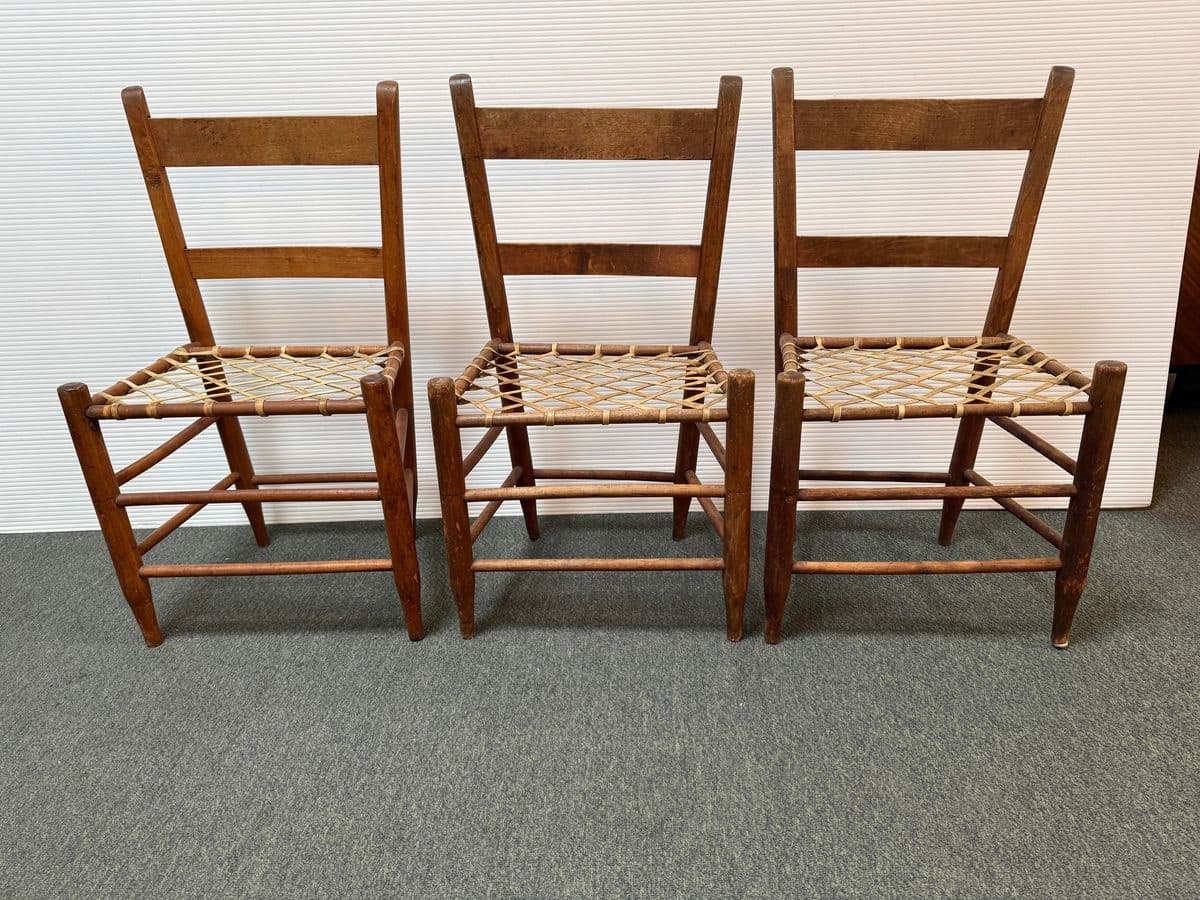 19th Century Antique Ladderback + Rawhide Seat Side Chairs, Set of 3 - Thumbnail 3