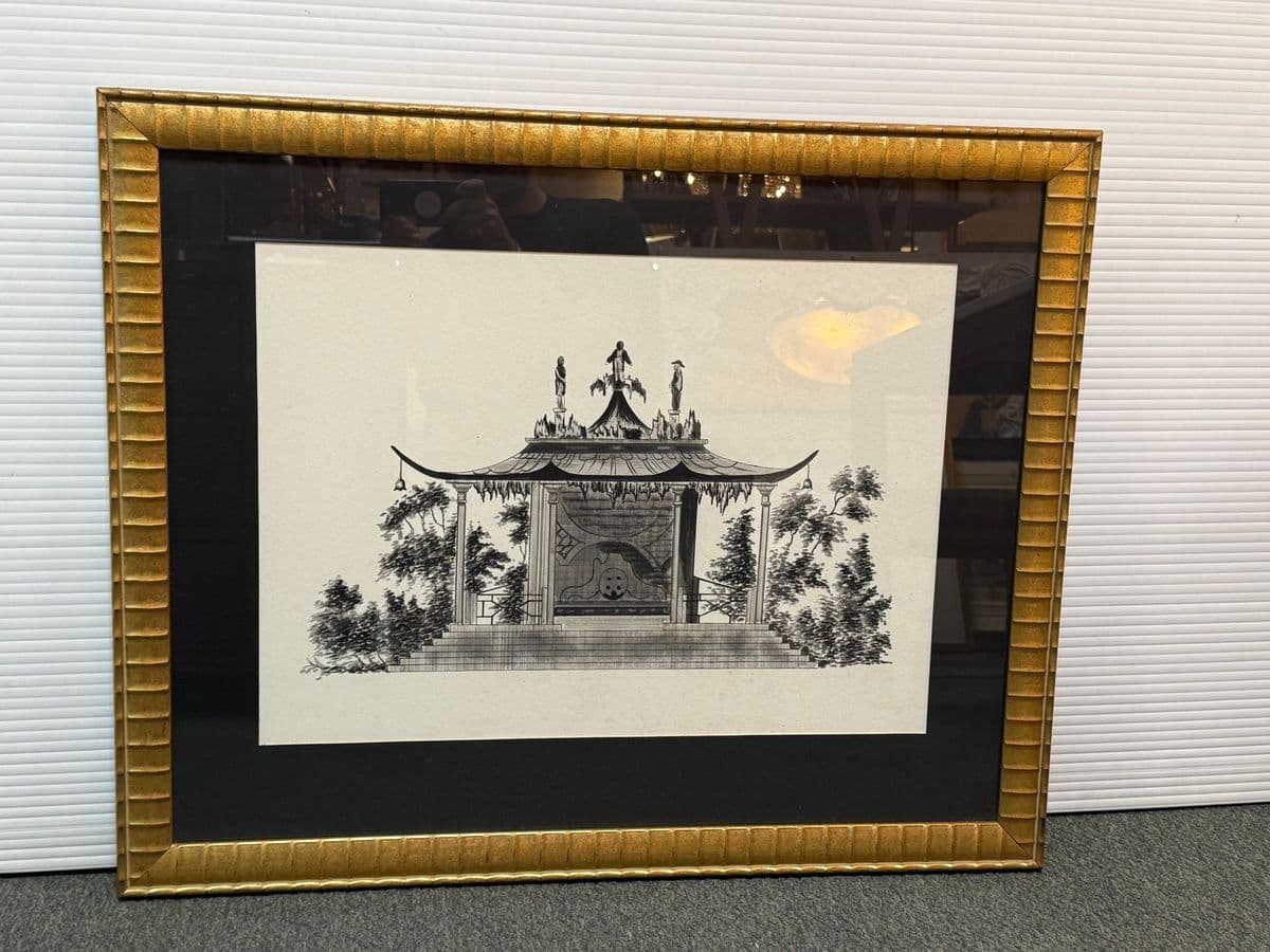 Vintage Garden Pagoda Pen & Ink Drawing, Framed - Thumbnail 13