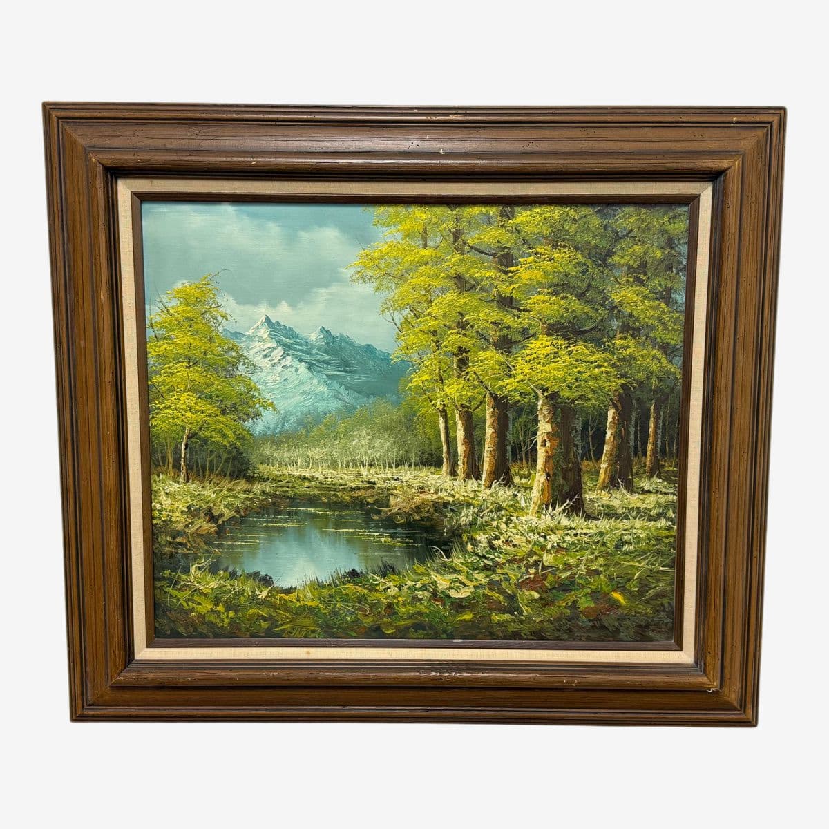 Vintage Landscape of Mountainous Meadow With Stream, Framed + Signed - Image 1