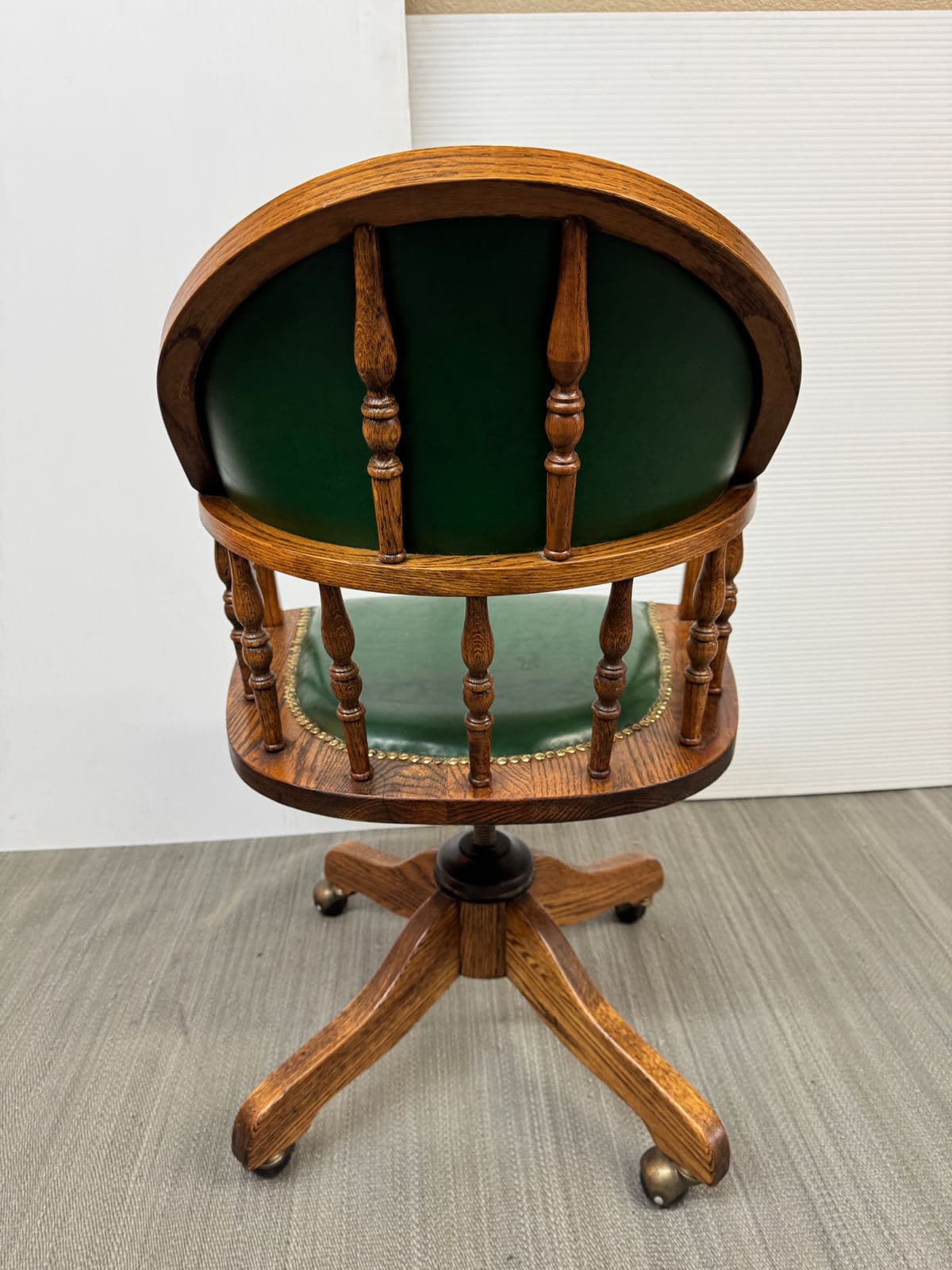 Vintage H W Hull & Sons Oak Wood + Leather Office Chair - Thumbnail 5