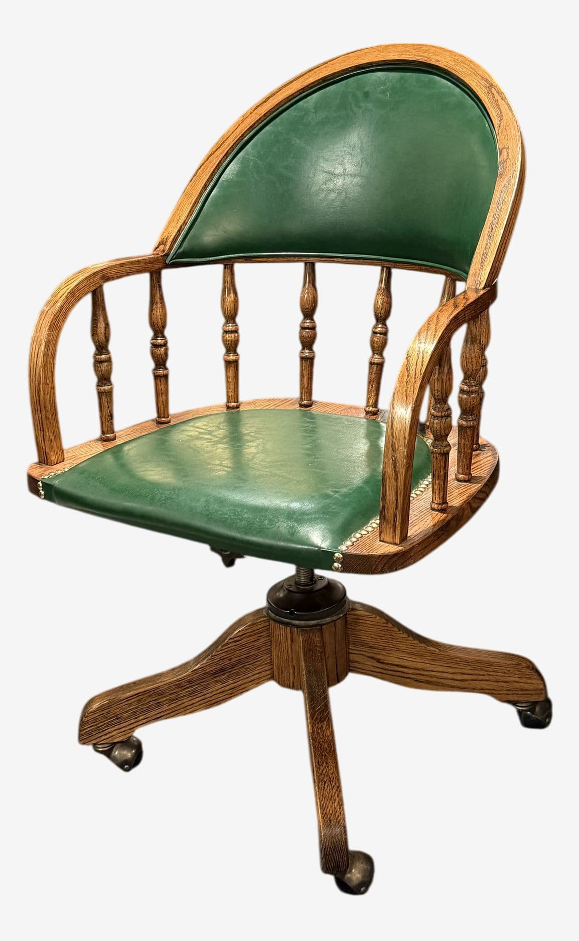 Vintage H W Hull & Sons Oak Wood + Leather Office Chair - Image 1