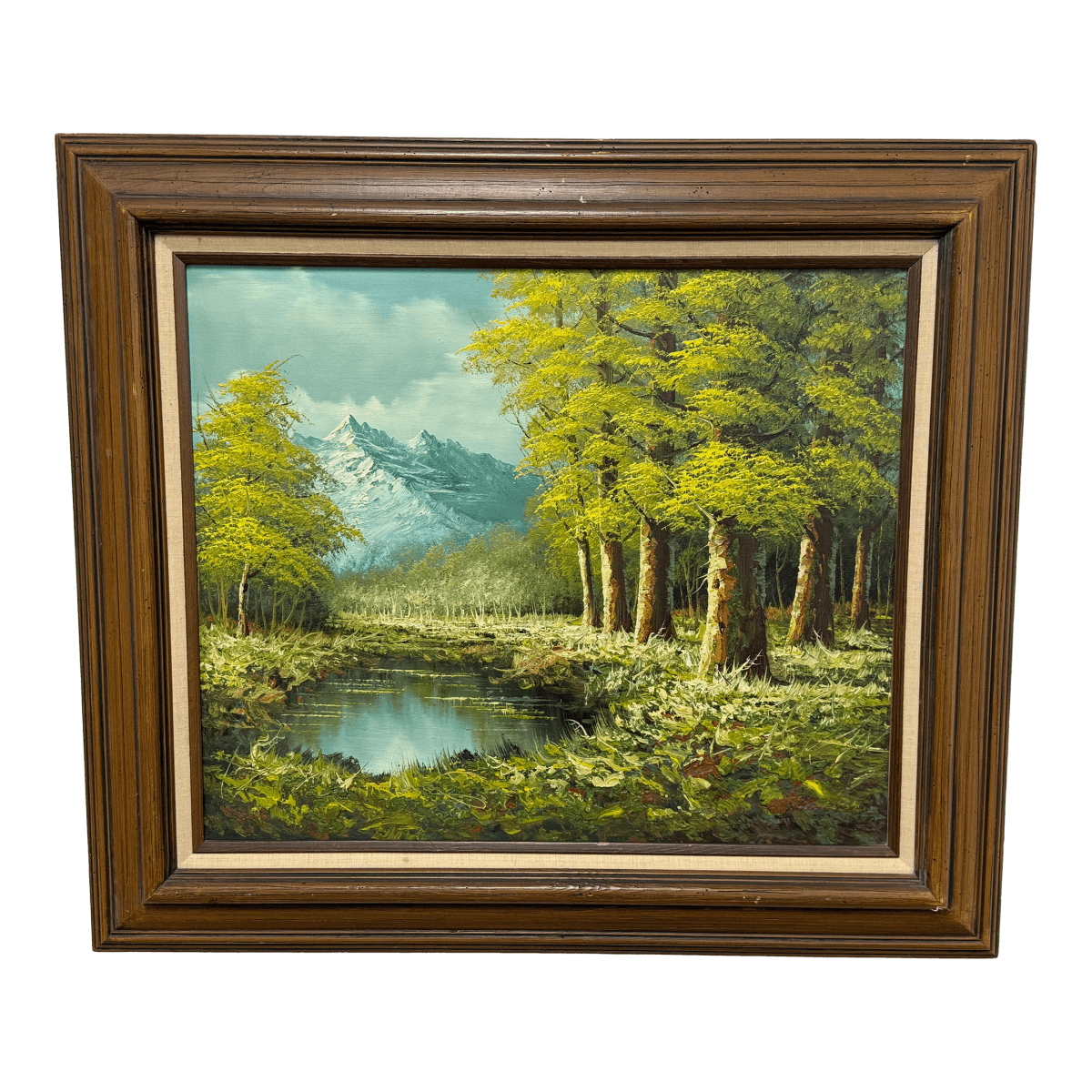 Vintage Landscape of Mountainous Meadow With Stream, Framed + Signed - Thumbnail 2