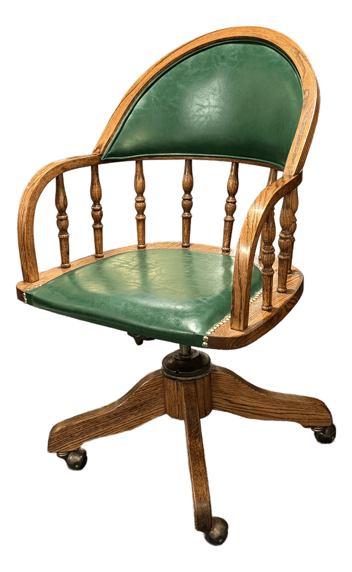 Vintage H W Hull & Sons Oak Wood + Leather Office Chair - Thumbnail 2