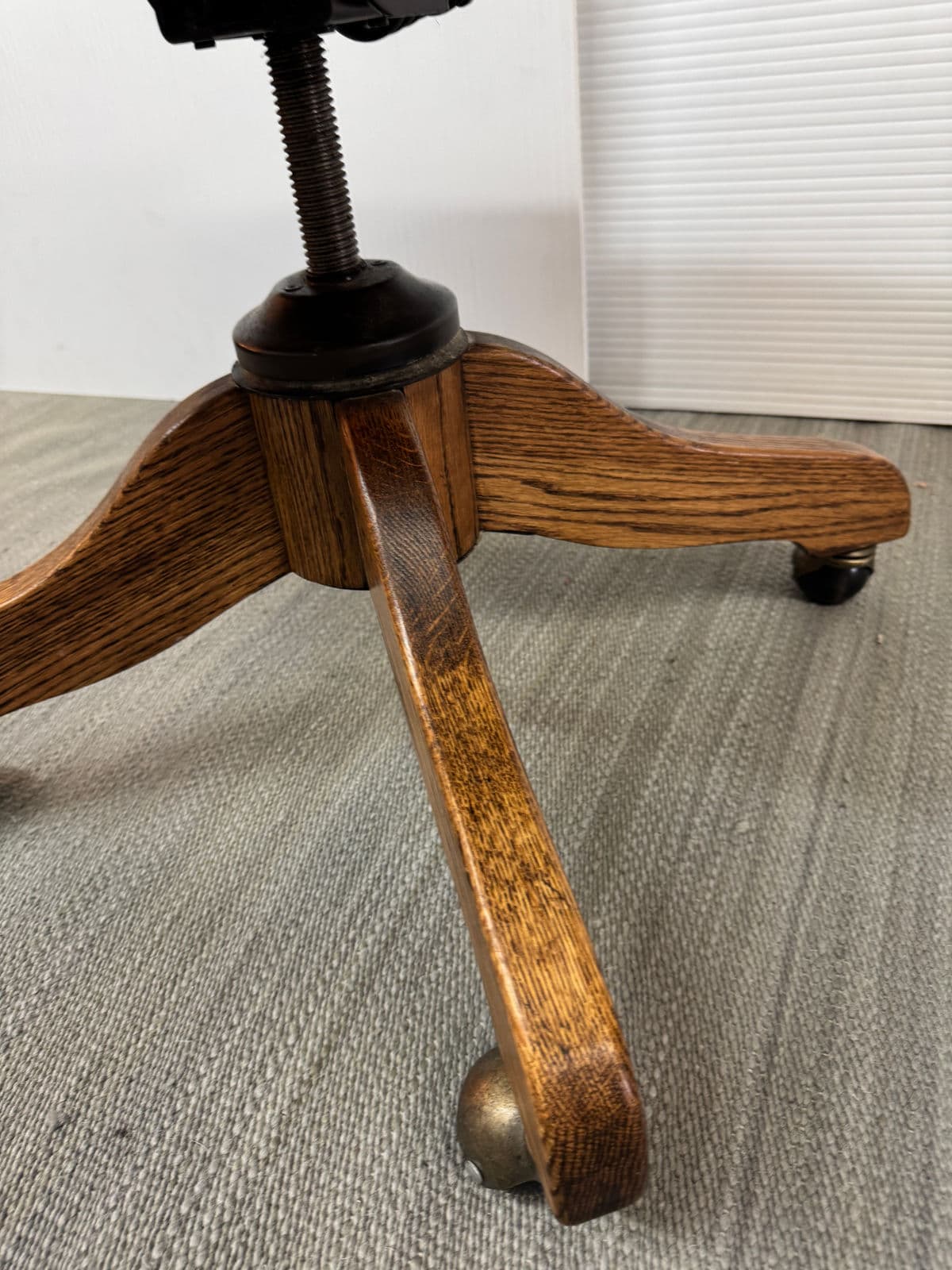 Vintage H W Hull & Sons Oak Wood + Leather Office Chair - Thumbnail 11