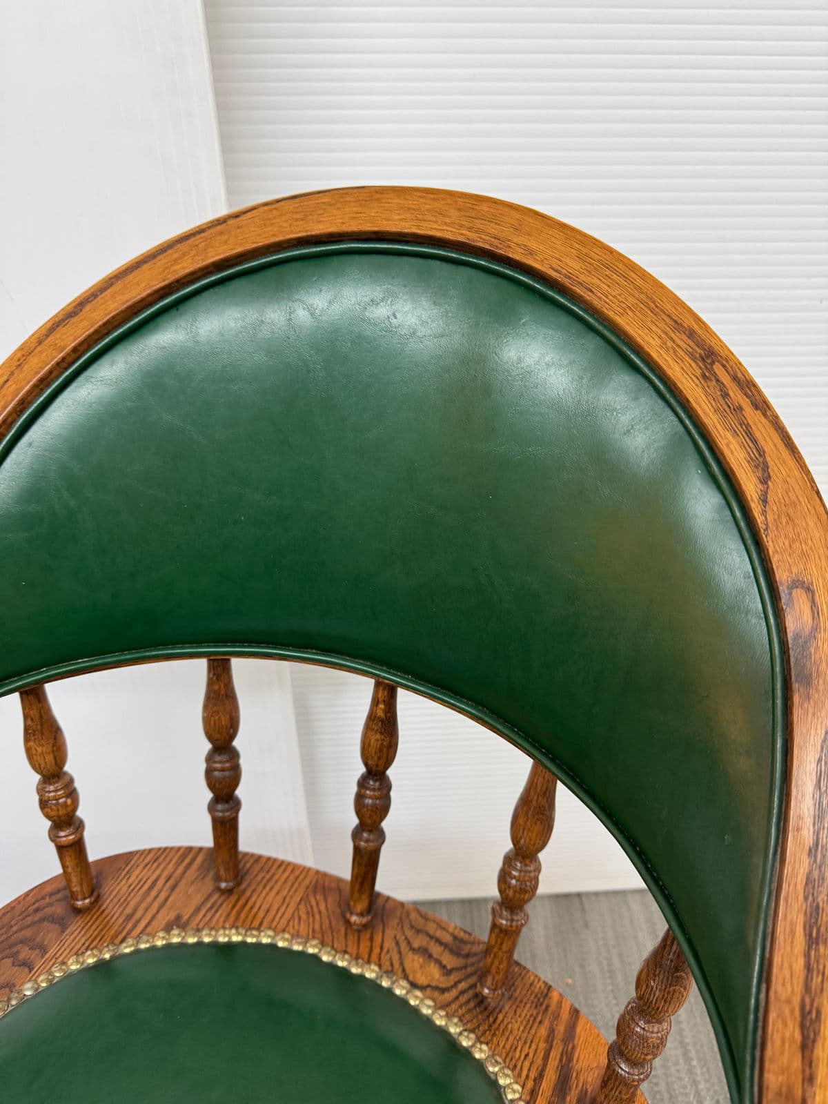 Vintage H W Hull & Sons Oak Wood + Leather Office Chair - Thumbnail 7