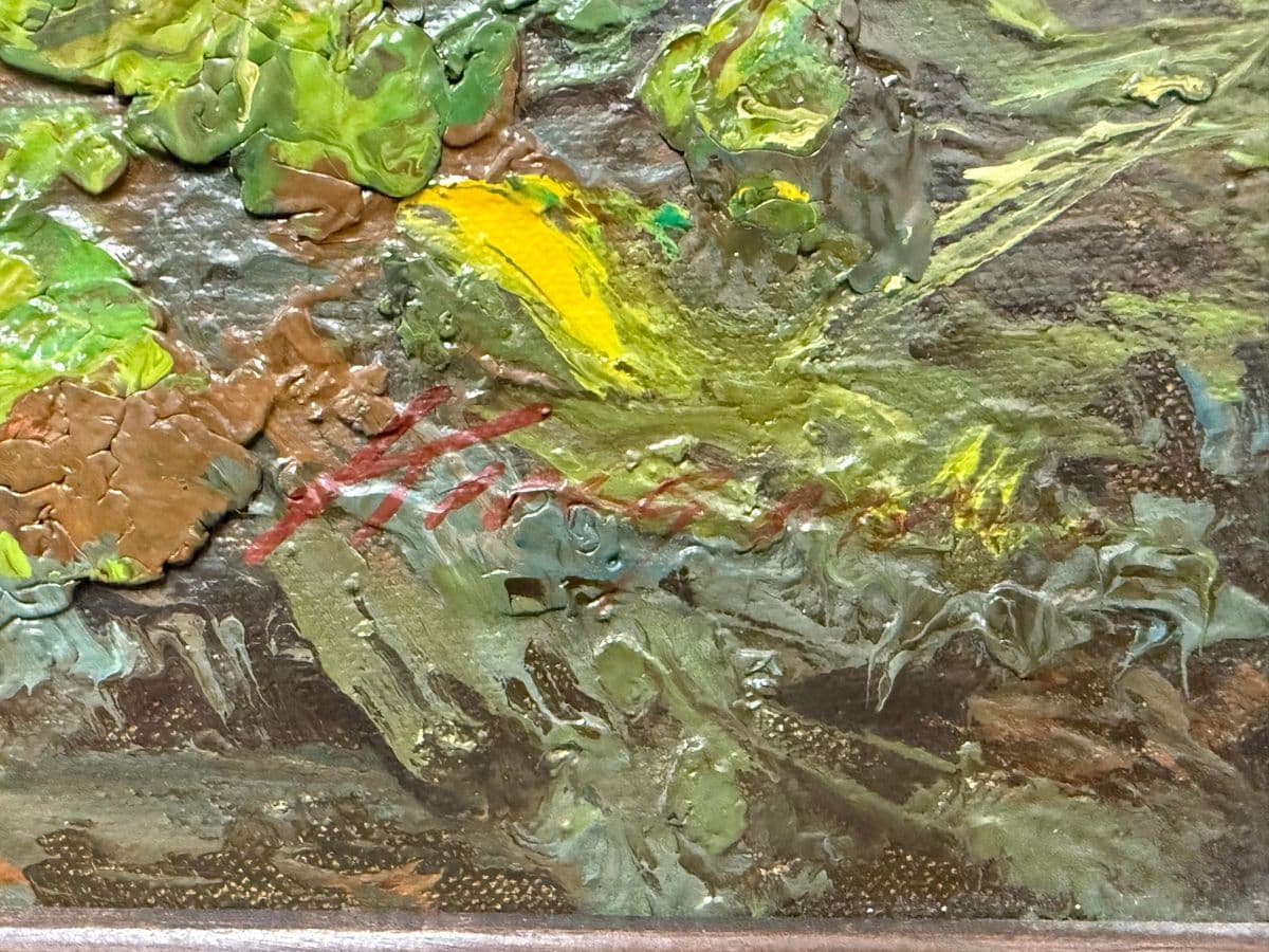 Vintage Landscape of Mountainous Meadow With Stream, Framed + Signed - Thumbnail 11