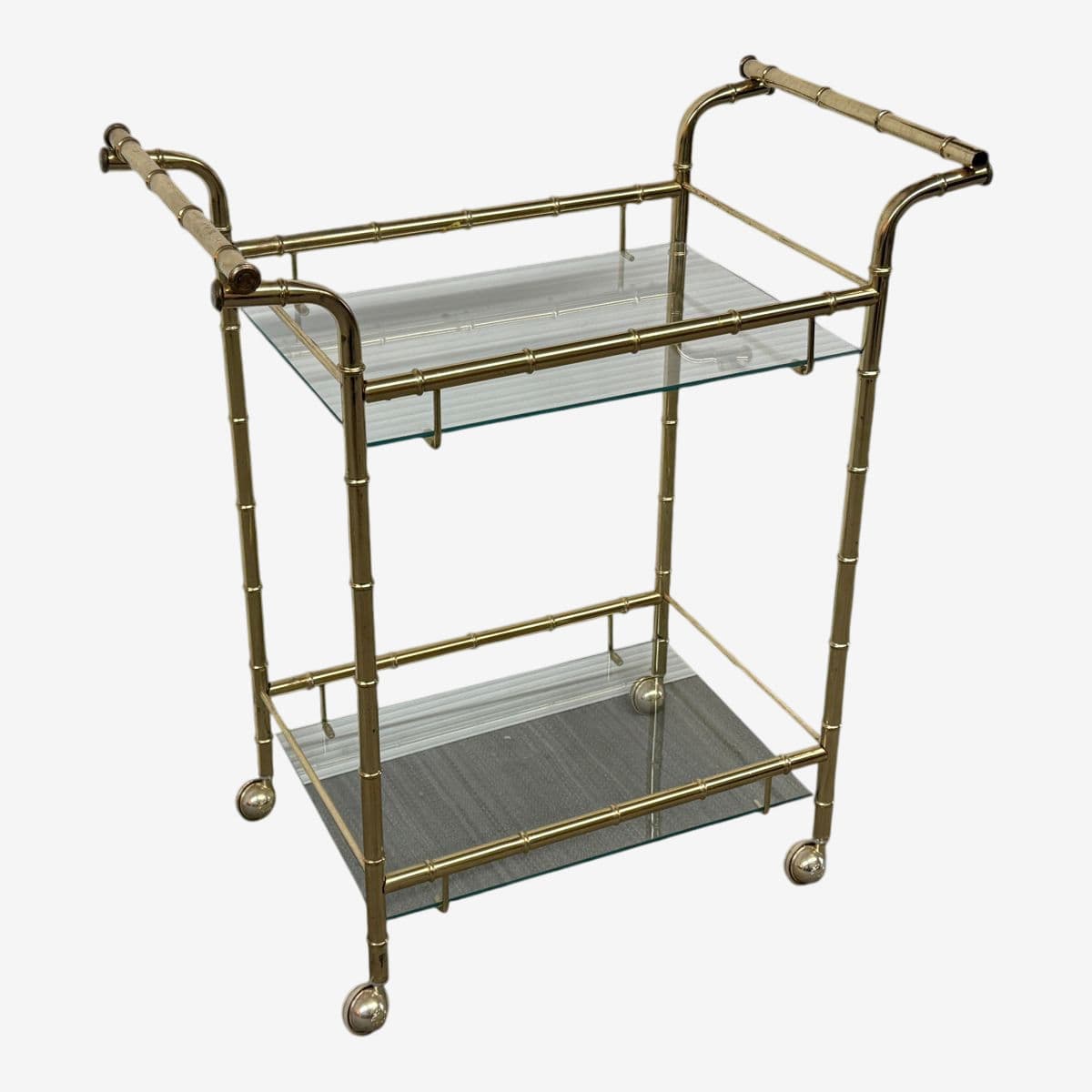 Hollywood Regency Double Handle Brass Bar Cart - Image 1