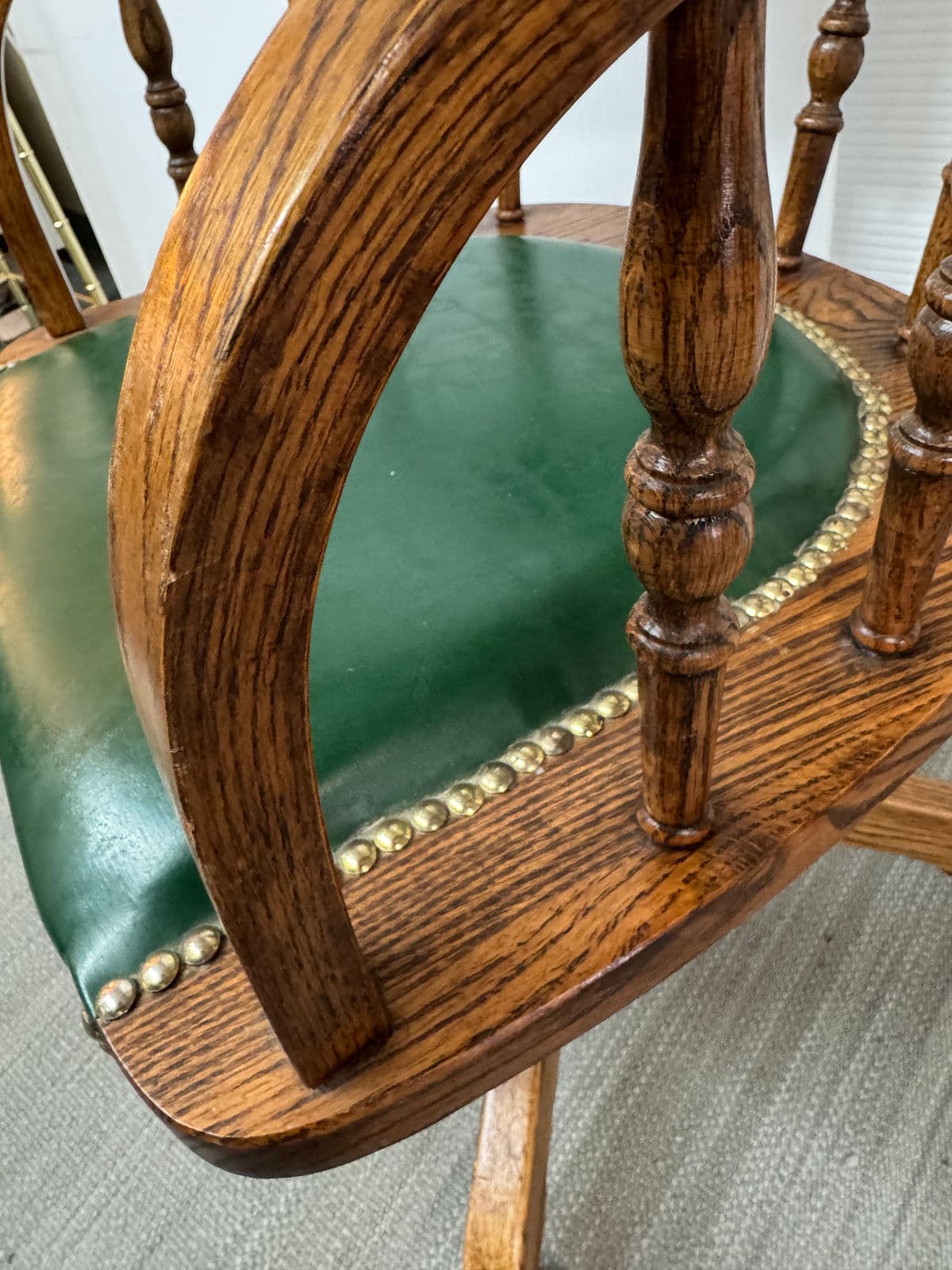 Vintage H W Hull & Sons Oak Wood + Leather Office Chair - Thumbnail 8