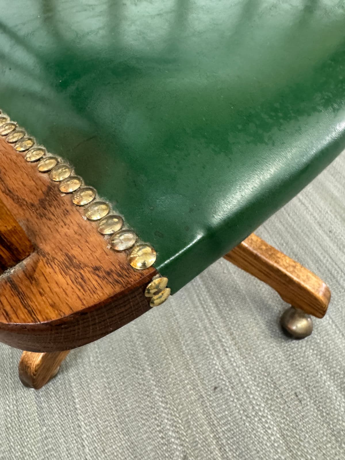 Vintage H W Hull & Sons Oak Wood + Leather Office Chair - Thumbnail 9