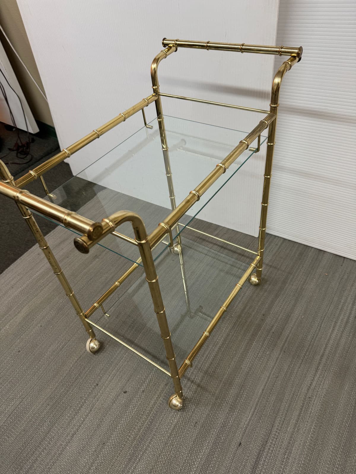 Hollywood Regency Double Handle Brass Bar Cart - Thumbnail 10