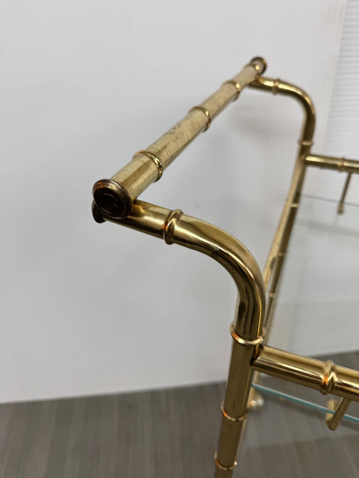 Hollywood Regency Double Handle Brass Bar Cart - Thumbnail 12