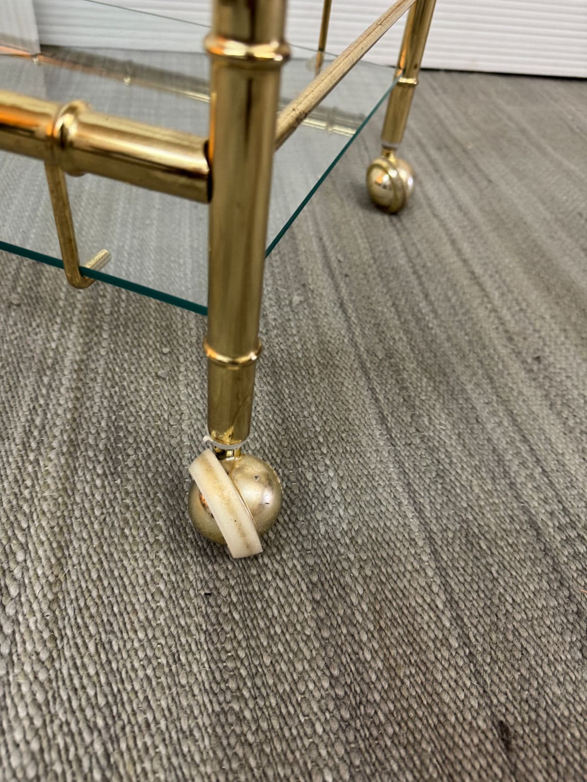 Hollywood Regency Double Handle Brass Bar Cart - Thumbnail 13