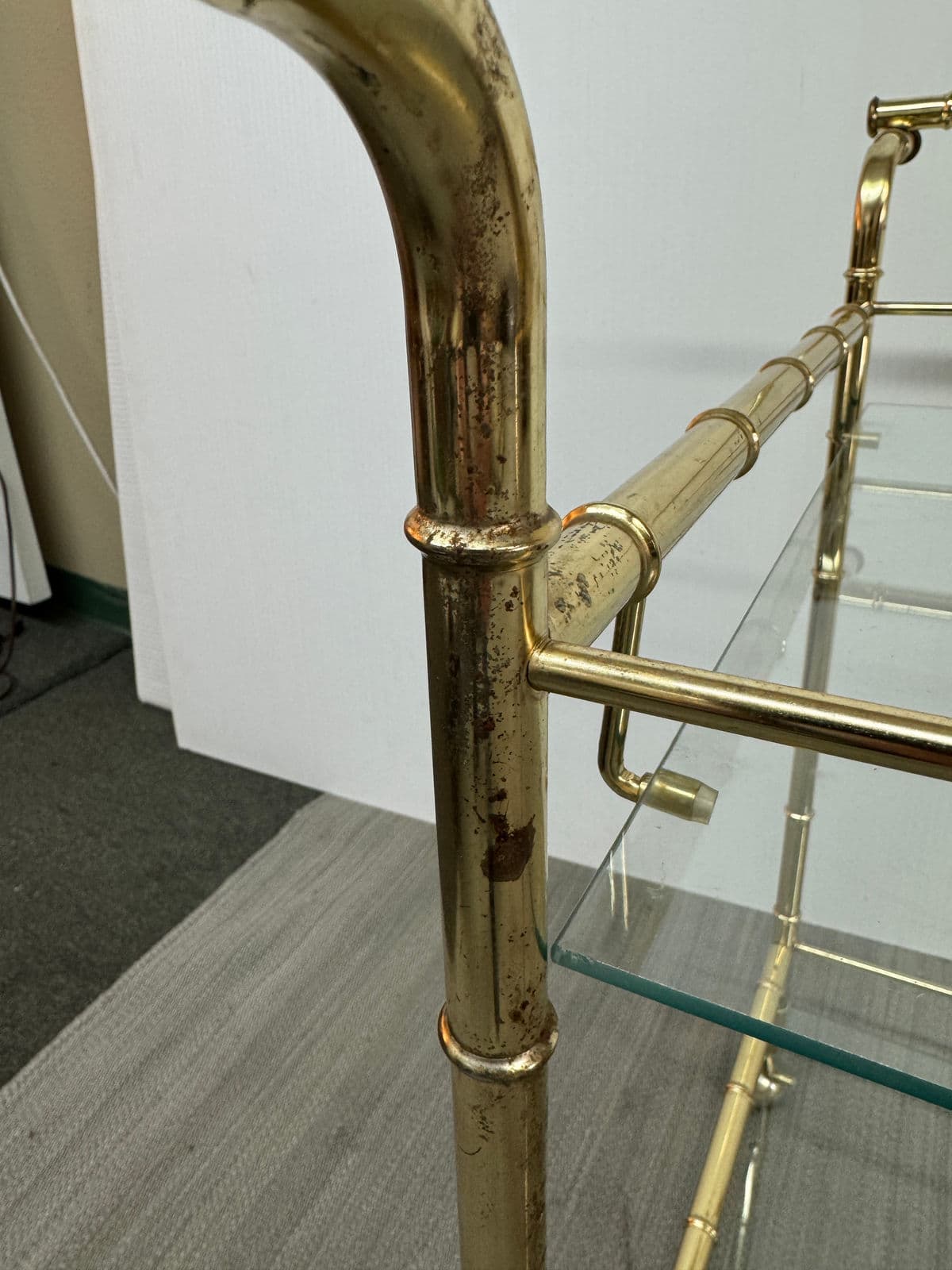 Hollywood Regency Double Handle Brass Bar Cart - Thumbnail 7