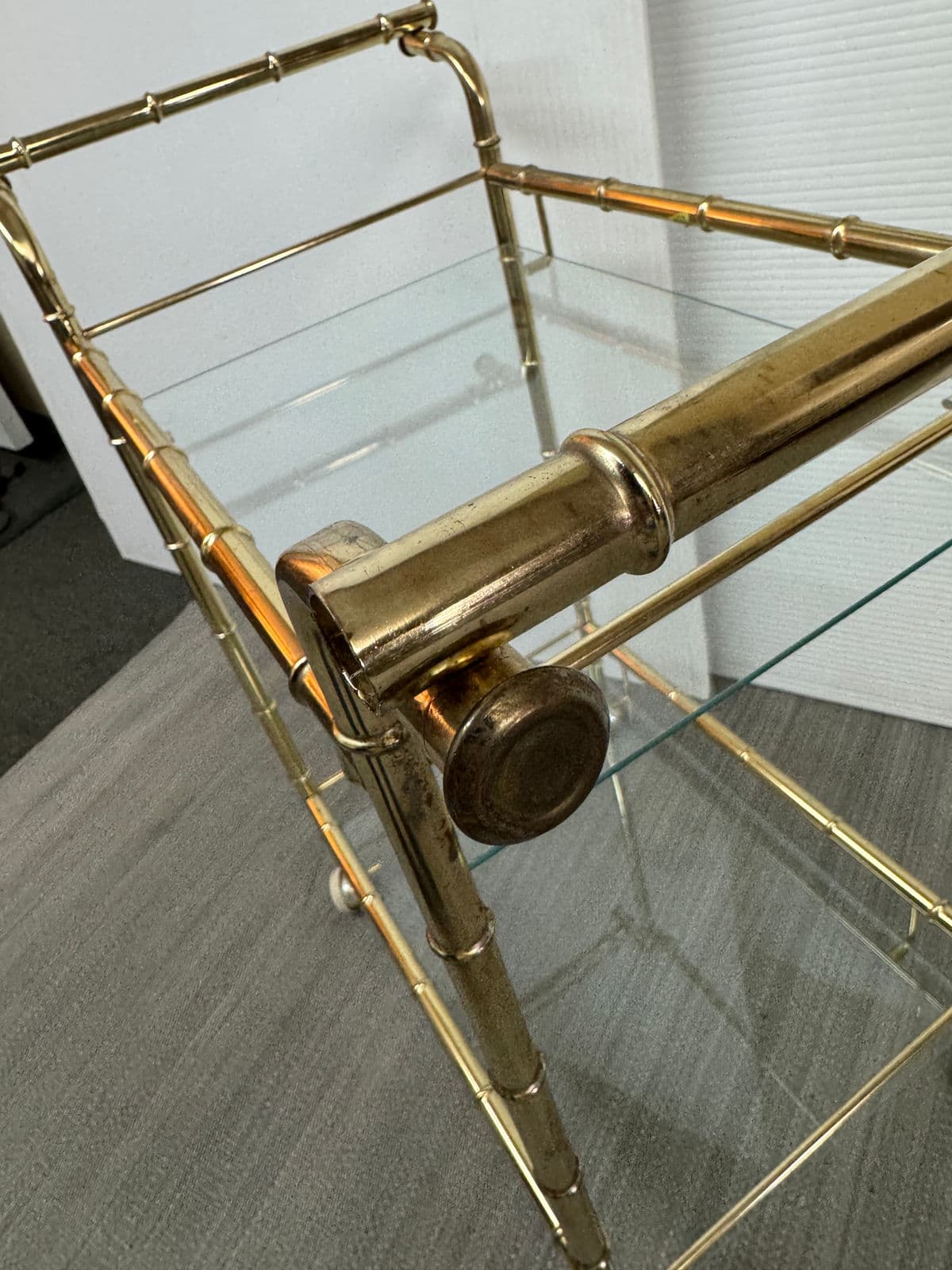 Hollywood Regency Double Handle Brass Bar Cart - Thumbnail 6