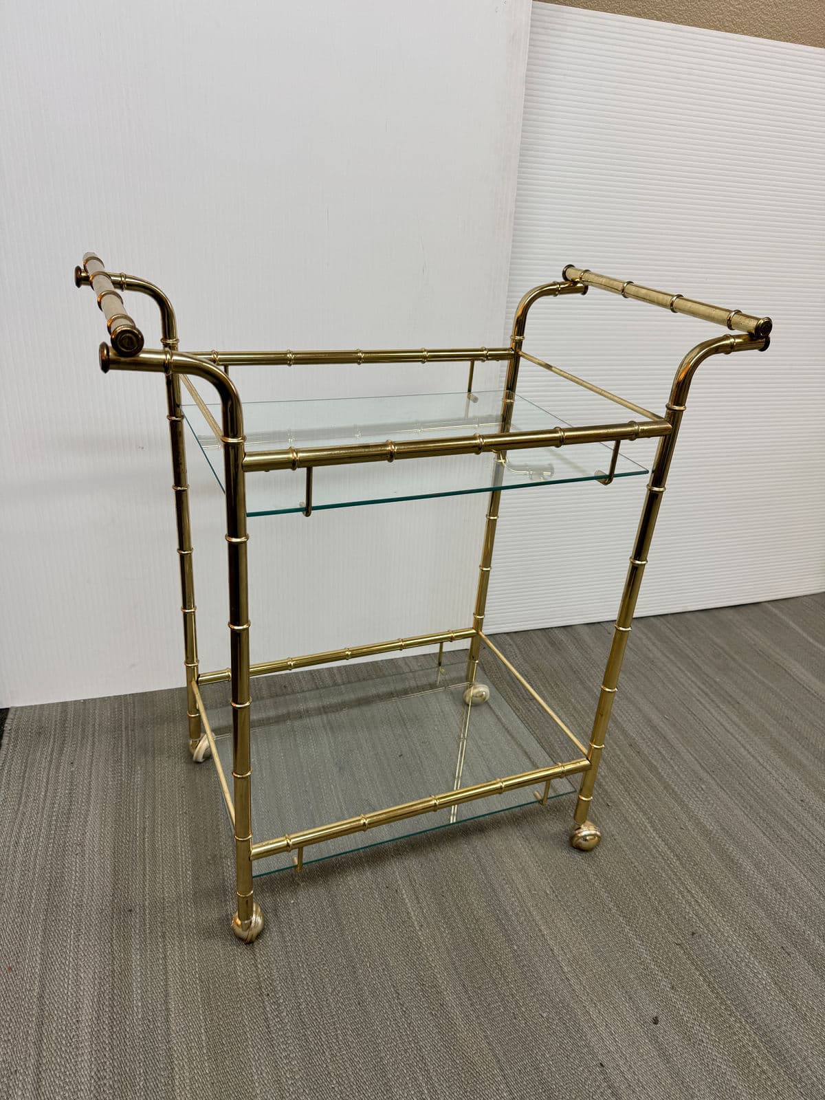 Hollywood Regency Double Handle Brass Bar Cart - Thumbnail 4