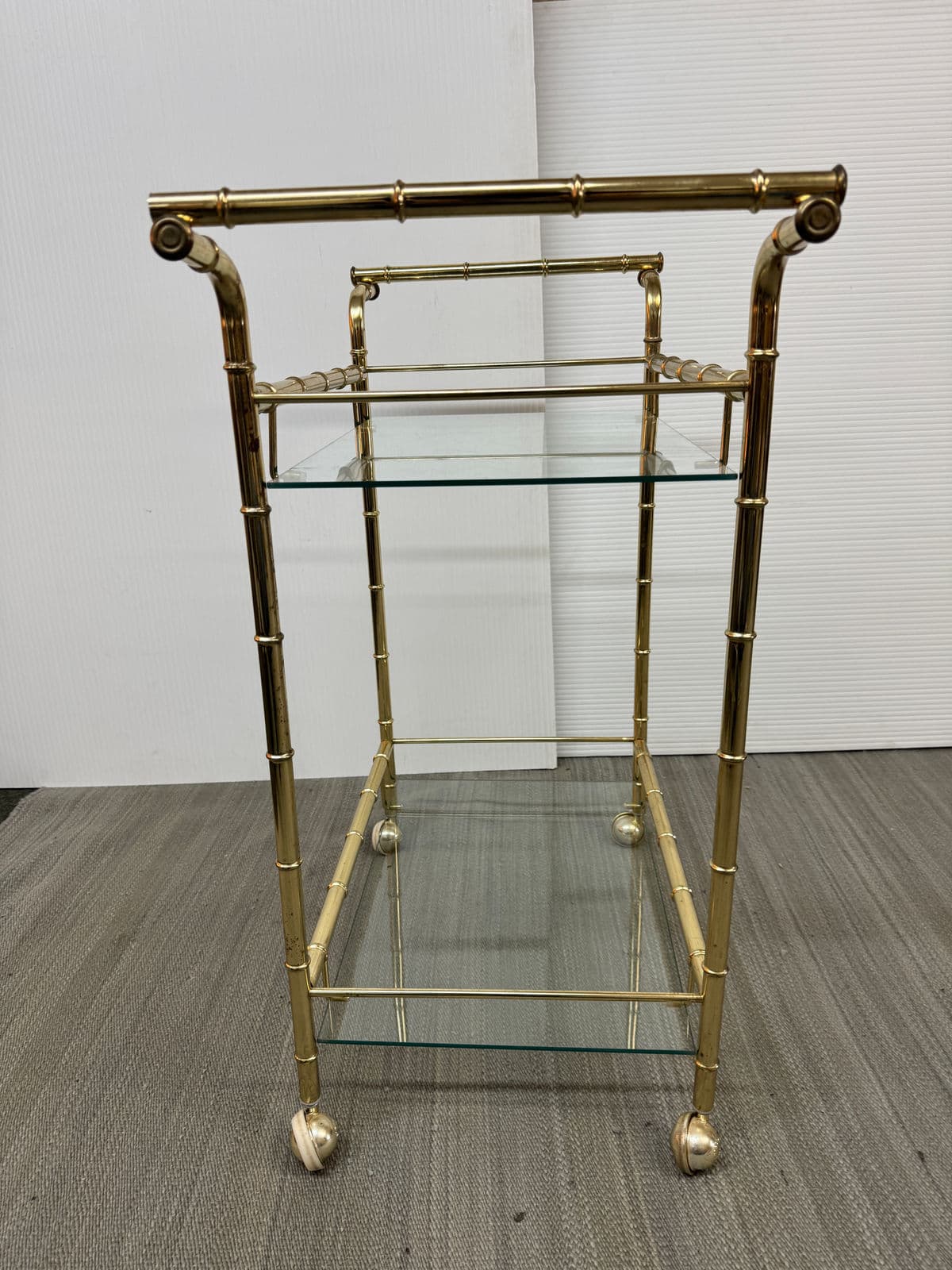 Hollywood Regency Double Handle Brass Bar Cart - Thumbnail 11