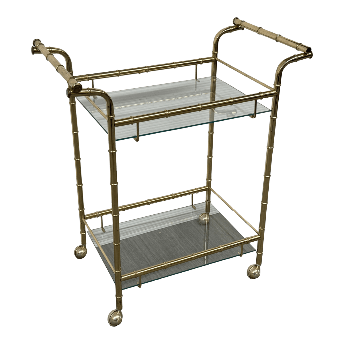 Hollywood Regency Double Handle Brass Bar Cart - Thumbnail 2