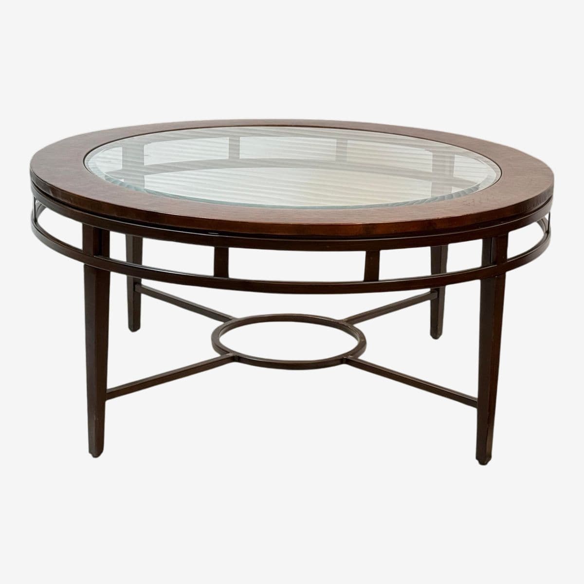 Contemporary Hand Hammered Copper + Glass Coffee Table - Image 1