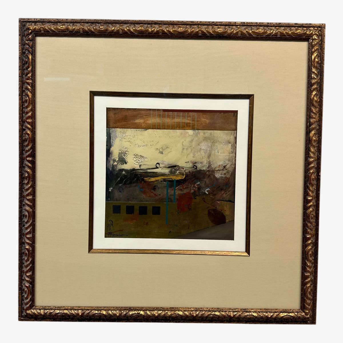 Abstract Mixed Media Art Work, Framed With Museum Glass - Image 1