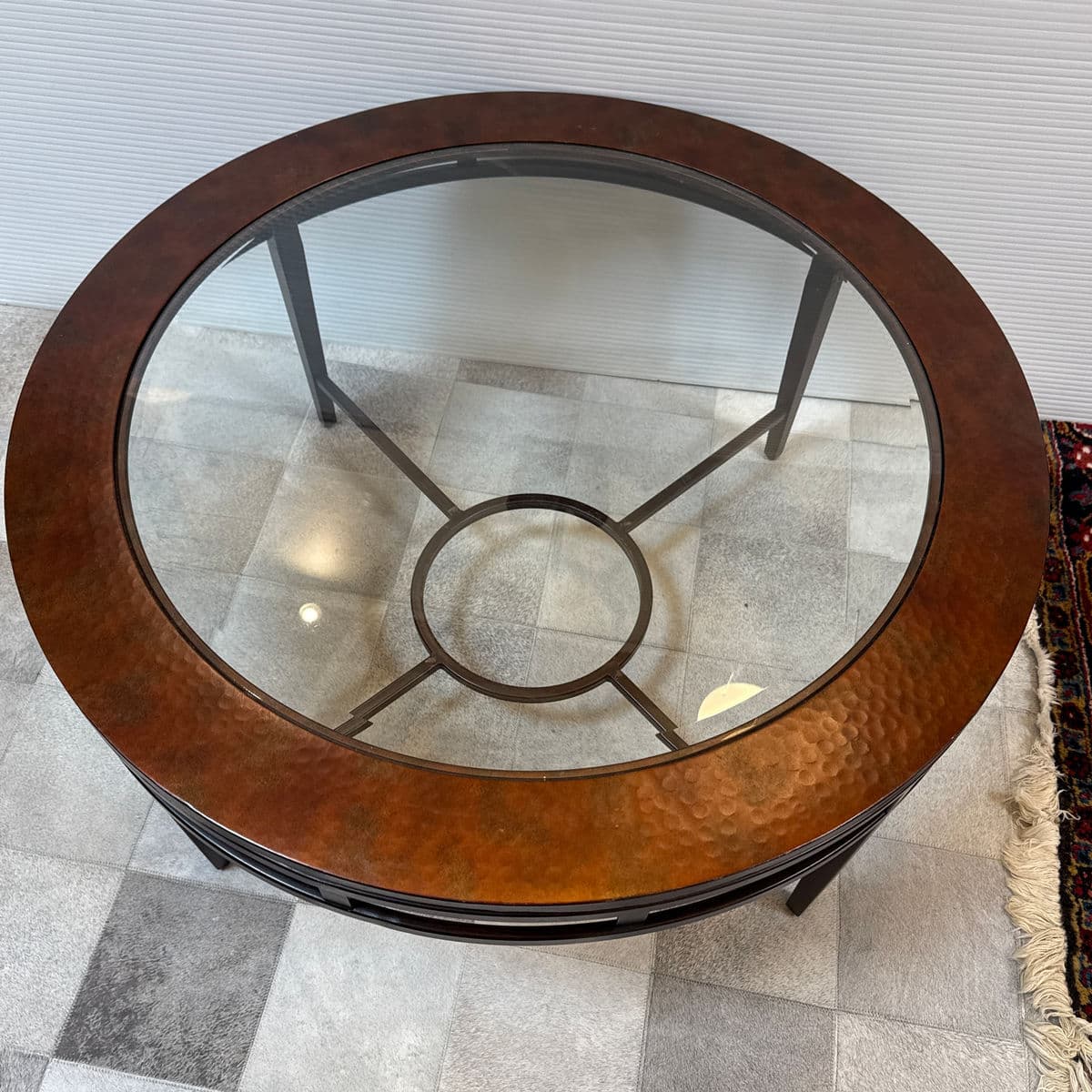 Contemporary Hand Hammered Copper + Glass Coffee Table - Thumbnail 3