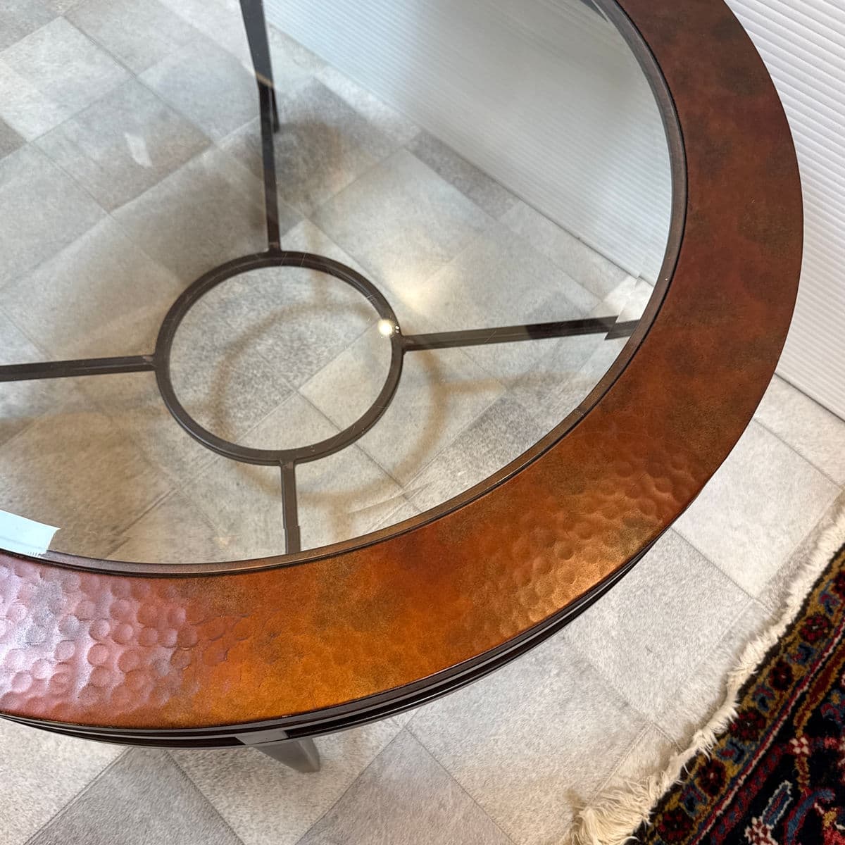 Contemporary Hand Hammered Copper + Glass Coffee Table - Thumbnail 10