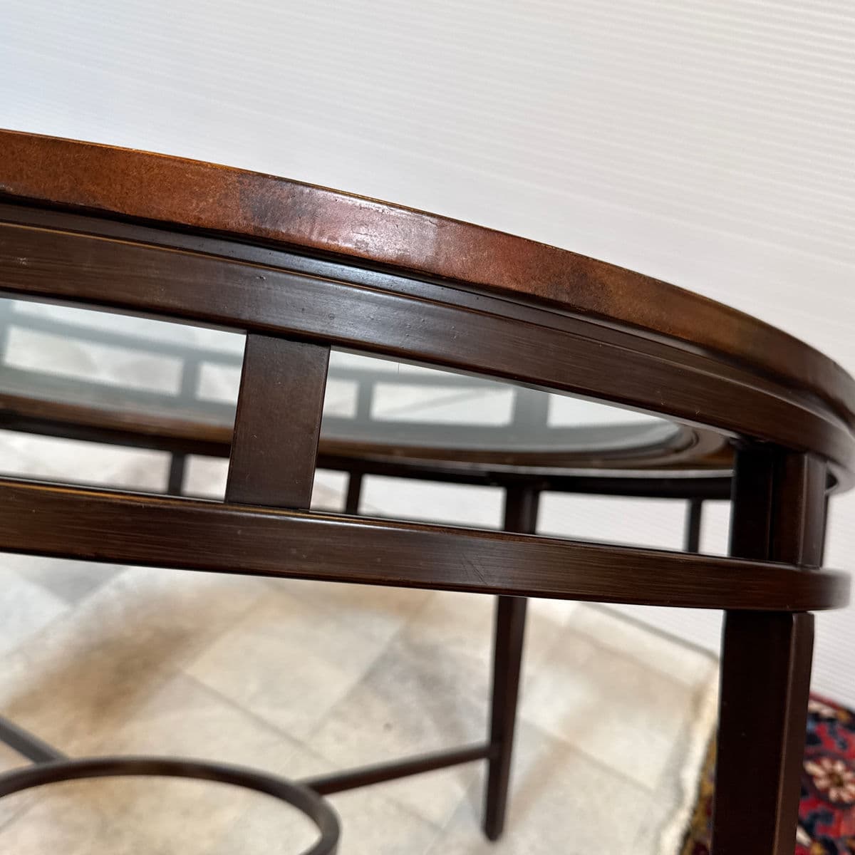 Contemporary Hand Hammered Copper + Glass Coffee Table - Thumbnail 12