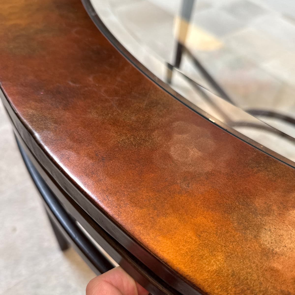 Contemporary Hand Hammered Copper + Glass Coffee Table - Thumbnail 5