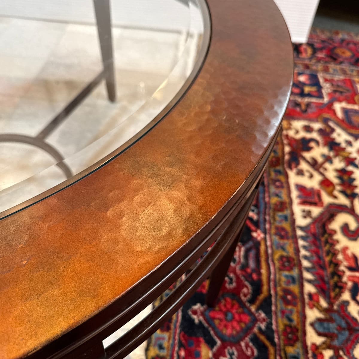 Contemporary Hand Hammered Copper + Glass Coffee Table - Thumbnail 6