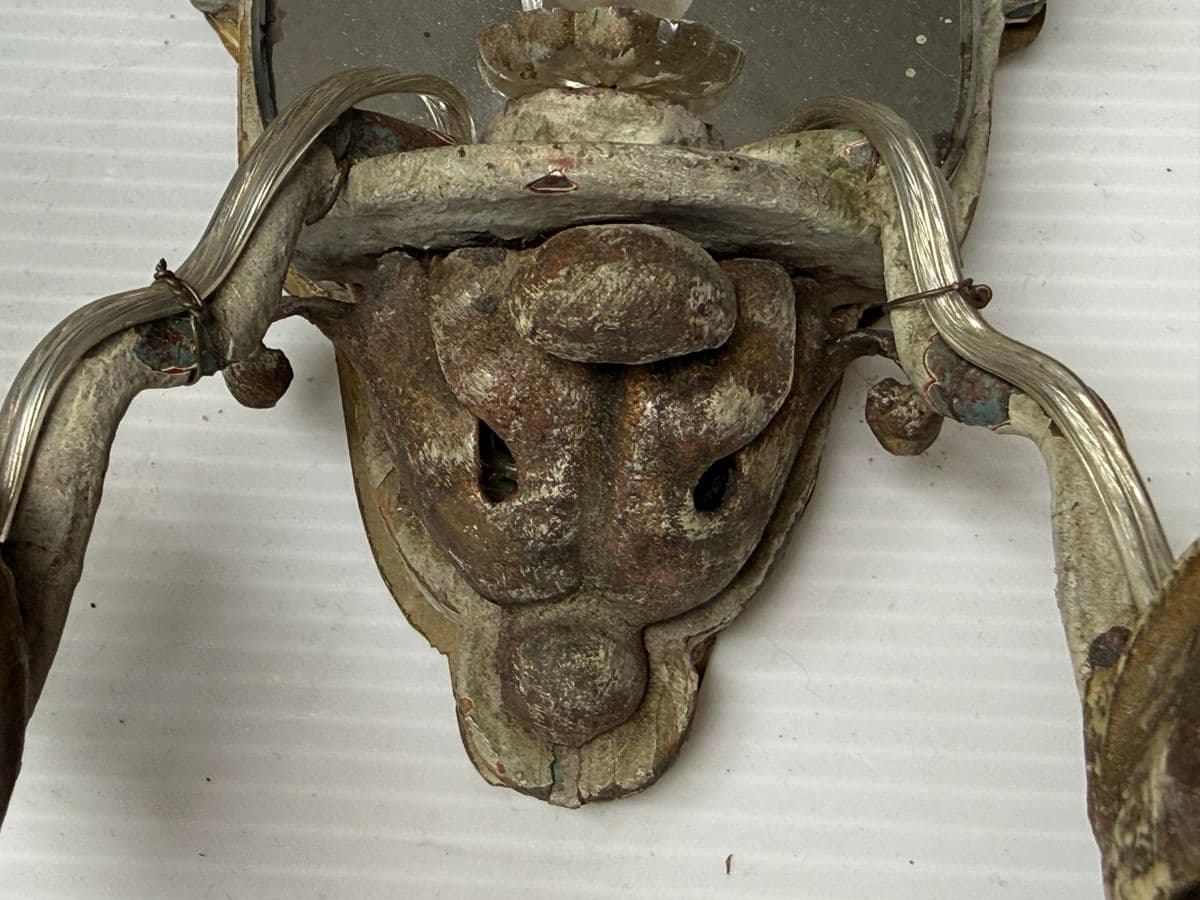 Antique Early 20th Century Etched Mirror Dual Arm Wall Sconces, Pair - Thumbnail 11