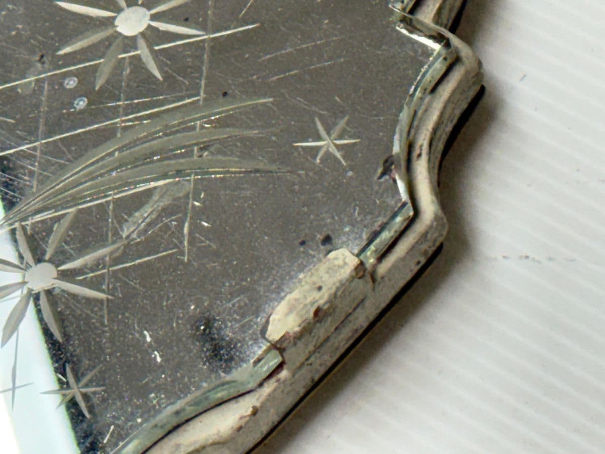 Antique Early 20th Century Etched Mirror Dual Arm Wall Sconces, Pair - Thumbnail 9