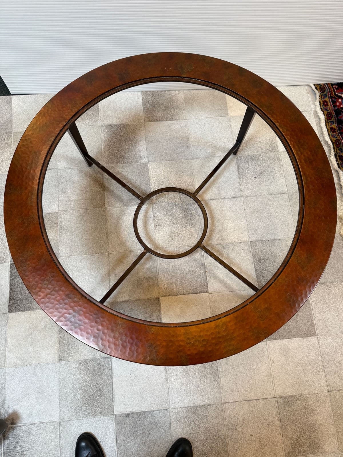 Contemporary Hand Hammered Copper + Glass Coffee Table - Thumbnail 4