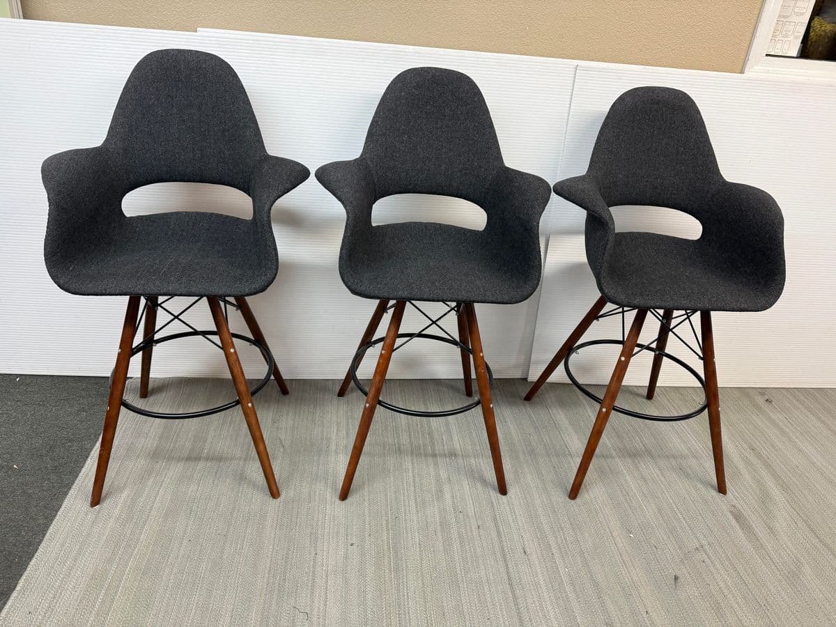 Dot & Bo Tete-a-Tete Gray Flannel Bar Stools, Set of Three - Thumbnail 3