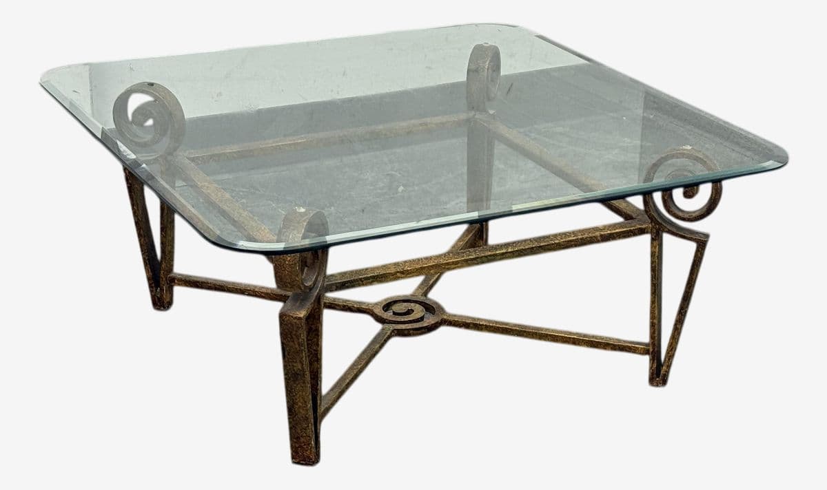Vintage Post Modern Iron + Glass Coffee Table - Image 1