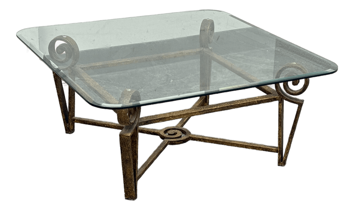 Vintage Post Modern Iron + Glass Coffee Table - Thumbnail 2
