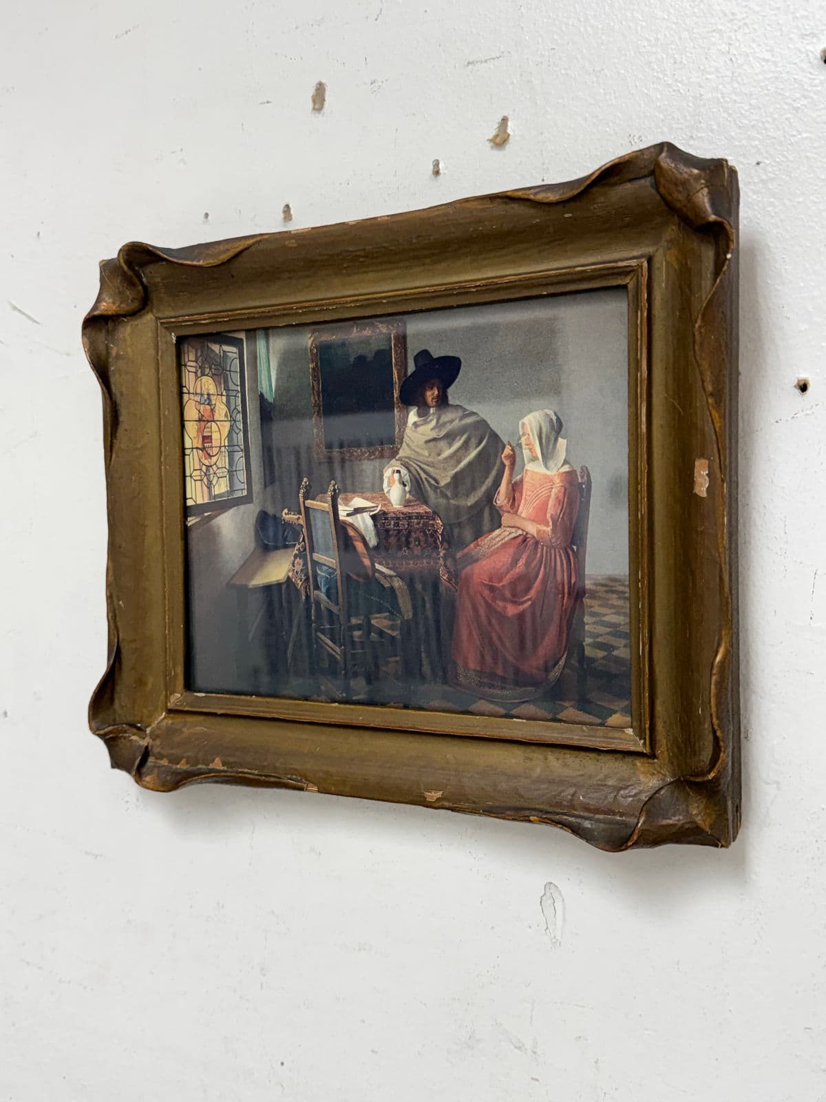 Antique Johannes Vermeer "The Glass of Wine" Print, Framed - Thumbnail 4