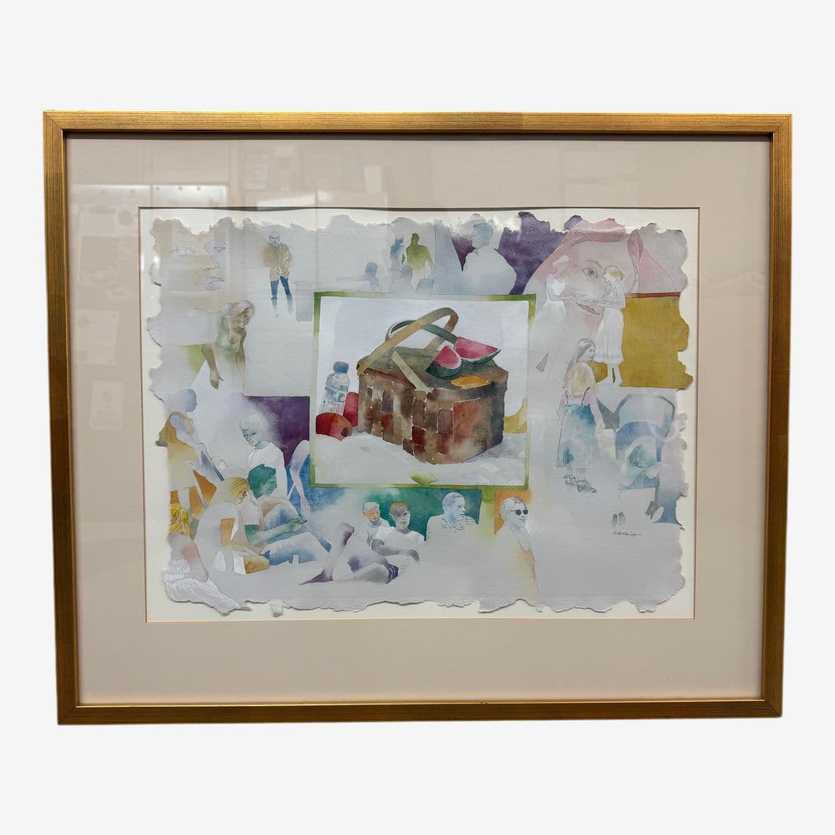 Bruce Bobick "Community Picnic" Original Watercolor Painting - Image 1