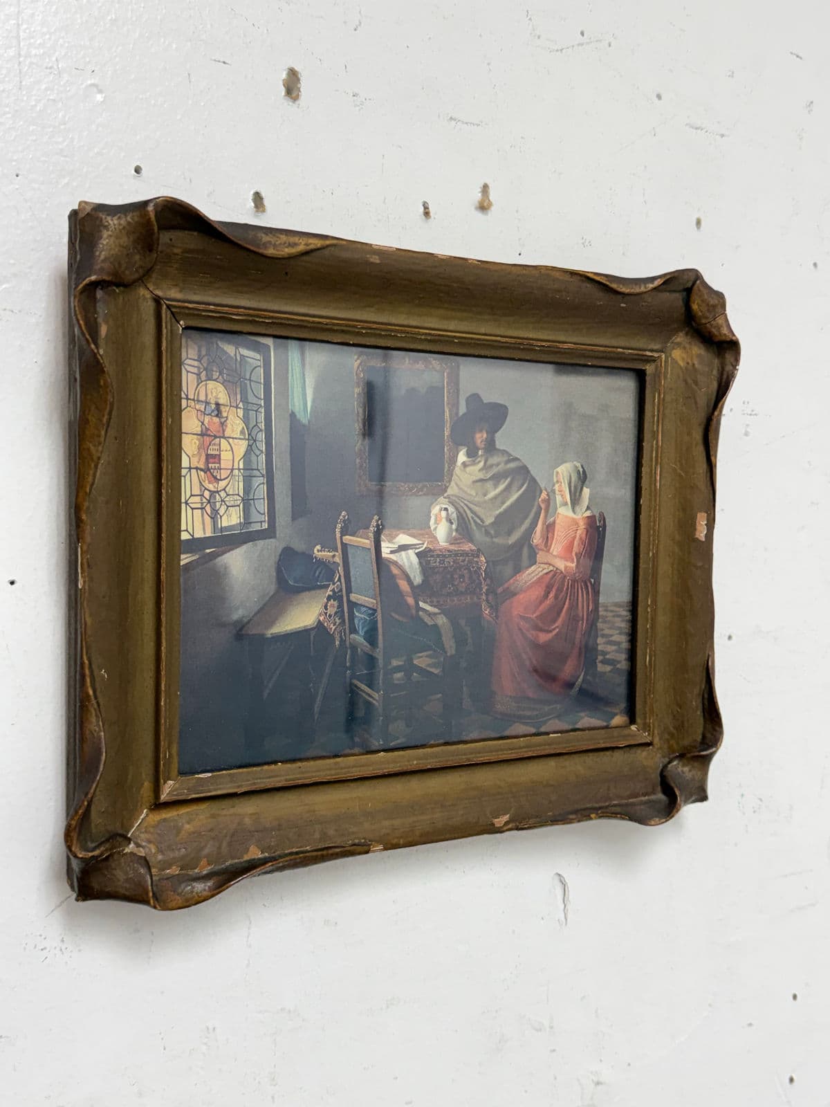 Antique Johannes Vermeer "The Glass of Wine" Print, Framed - Thumbnail 3