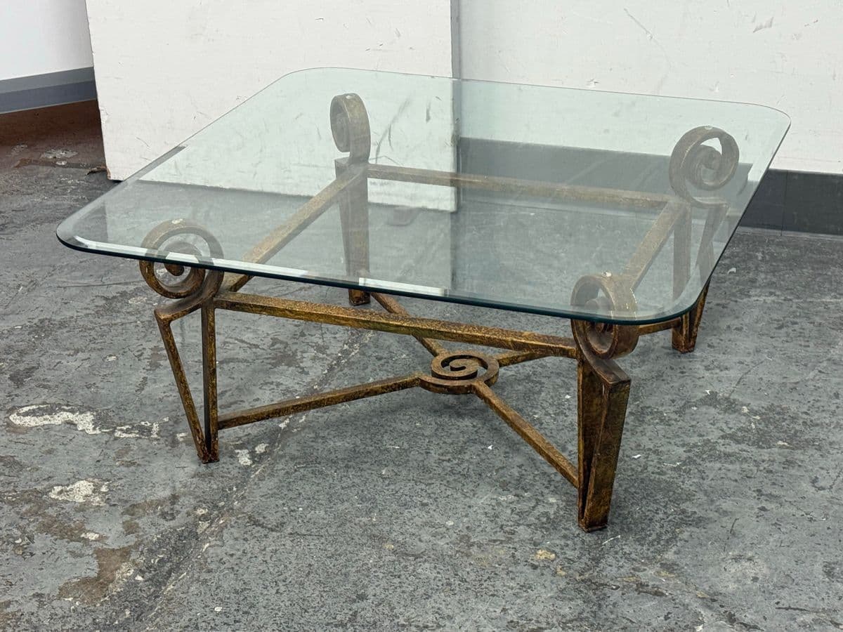 Vintage Post Modern Iron + Glass Coffee Table - Thumbnail 12