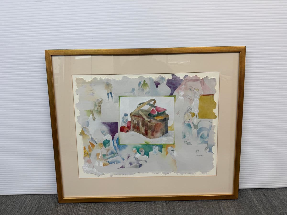 Bruce Bobick "Community Picnic" Original Watercolor Painting - Thumbnail 3