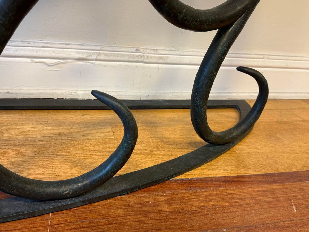 Late 20th Century Serpentine Green Marble + Iron Console Table - Thumbnail 12