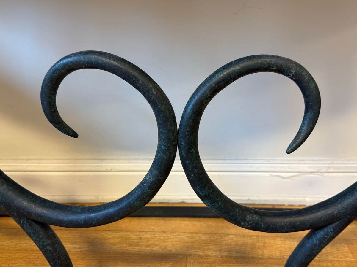 Late 20th Century Serpentine Green Marble + Iron Console Table - Thumbnail 11