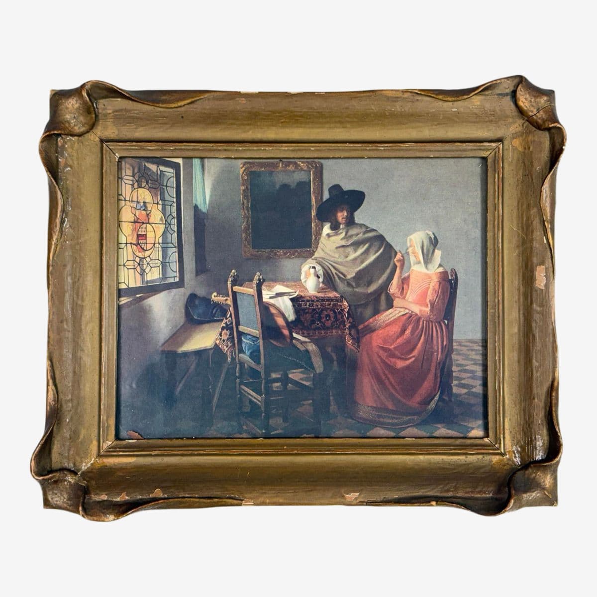 Antique Johannes Vermeer "The Glass of Wine" Print, Framed - Image 1