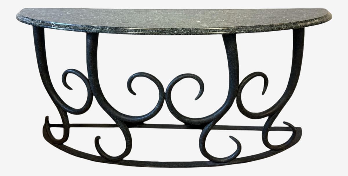 Late 20th Century Serpentine Green Marble + Iron Console Table - Image 1