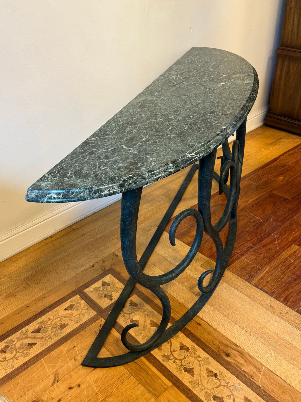 Late 20th Century Serpentine Green Marble + Iron Console Table - Thumbnail 6