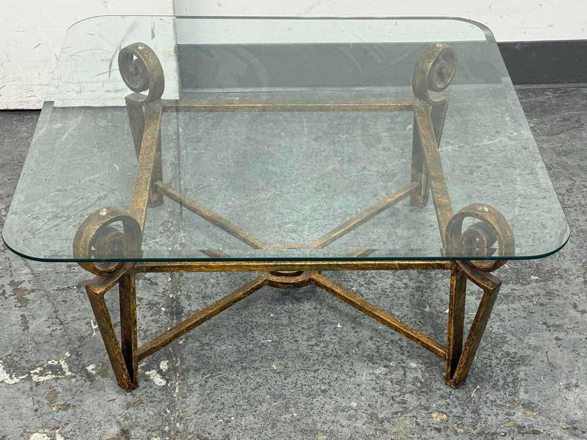 Vintage Post Modern Iron + Glass Coffee Table - Thumbnail 3