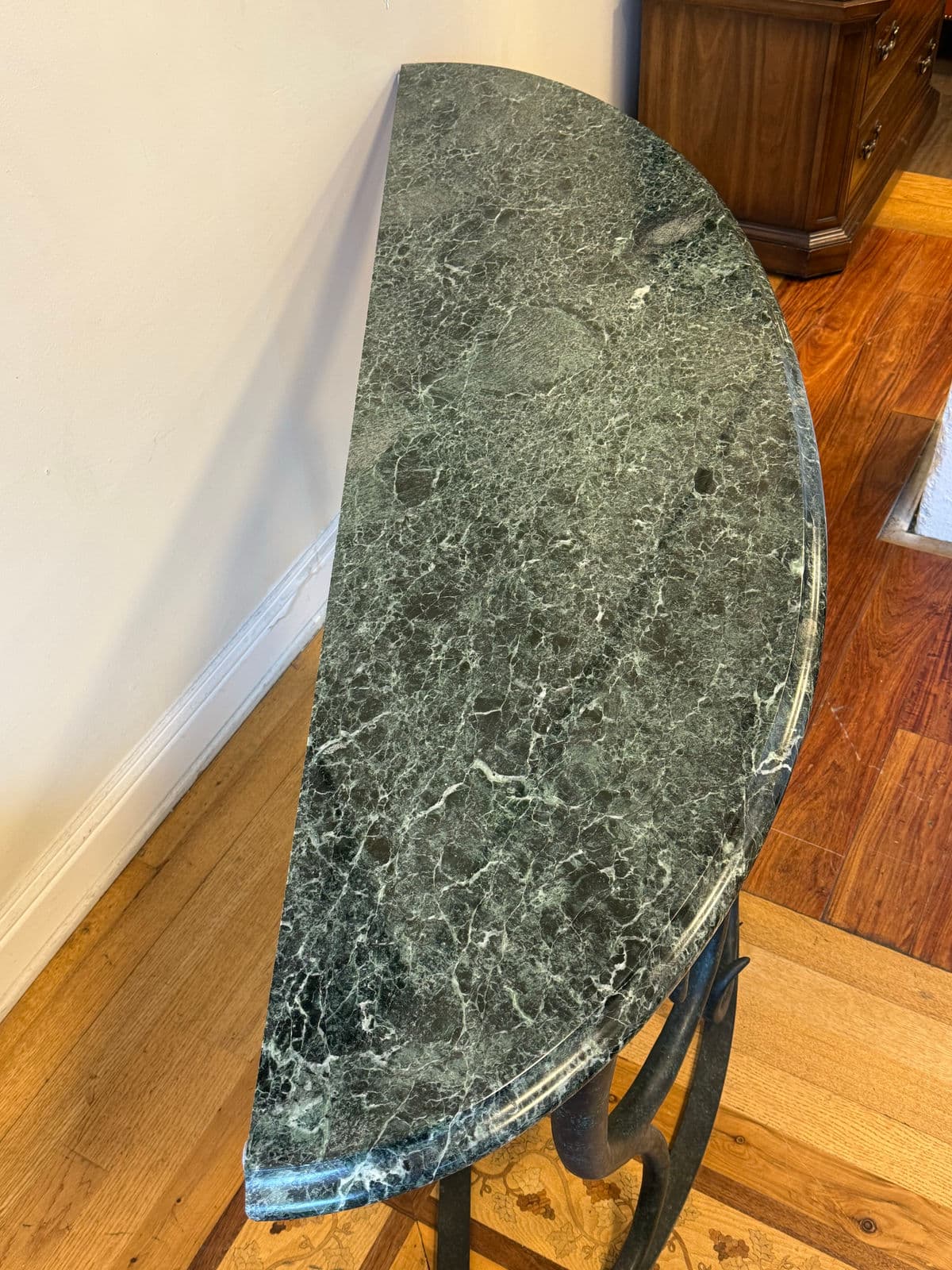Late 20th Century Serpentine Green Marble + Iron Console Table - Thumbnail 7