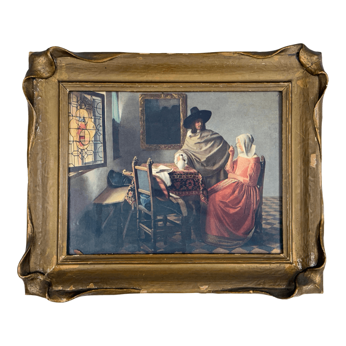 Antique Johannes Vermeer "The Glass of Wine" Print, Framed - Thumbnail 2