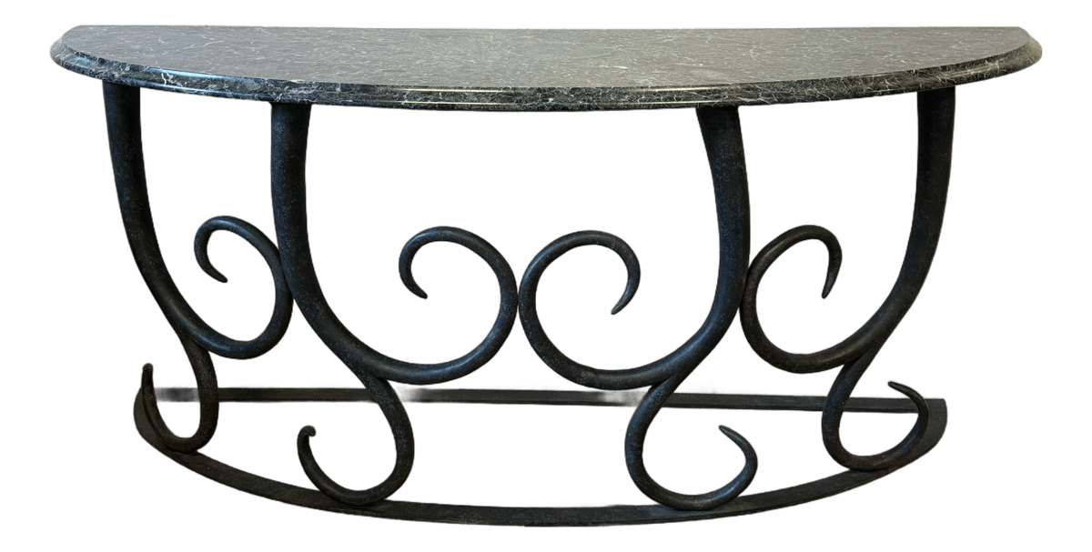 Late 20th Century Serpentine Green Marble + Iron Console Table - Thumbnail 2